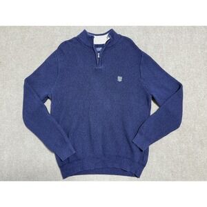 Chaps Sweater Mens XL Blue Half Zip Pullover Crest Logo‎ Knit Cotton Casual